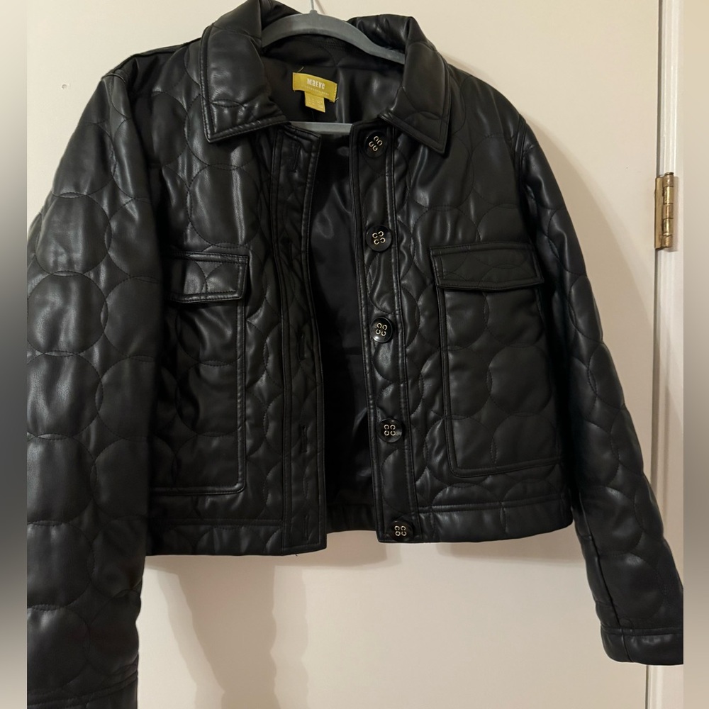 Mauve Leather Black Jacket with Buttons